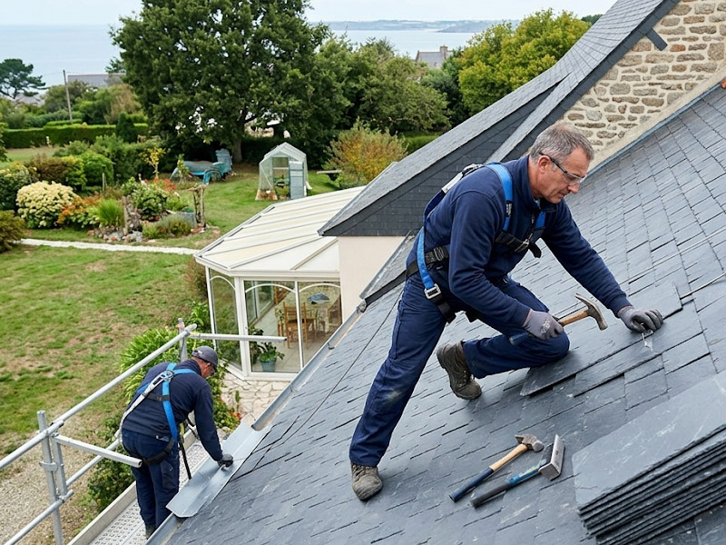 Chantier de rénovation intégrale de toiture en ardoises à Binic-Étables-sur-Mer par un artisan certifié